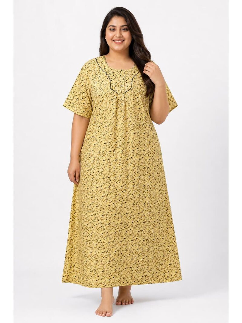 W-NY-564-11-YL-4XL_front Women’s Cotton Plus-Size Zip Nighty -Yellow