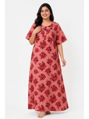 Women’s Cotton Plus-Size Zip Nighty -Dust Pink