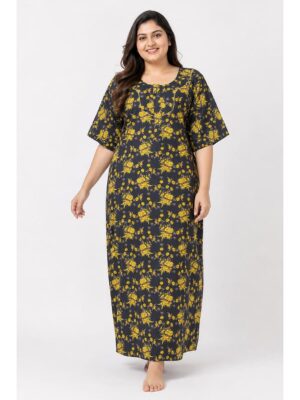 Women’s Cotton Plus-Size Zip Nighty - Navy Blue