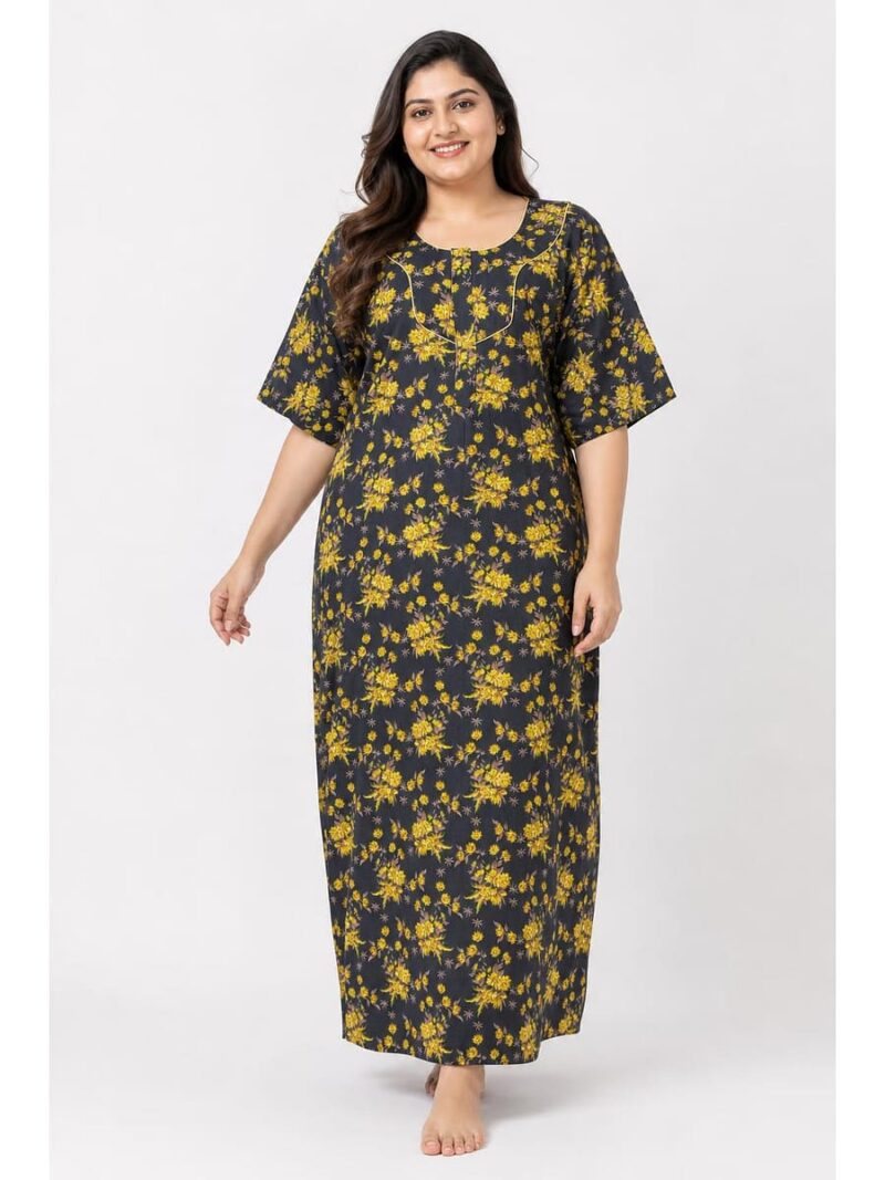 W-NY-564-13-NB-4XL_front Women’s Cotton Plus-Size Zip Nighty - Navy Blue