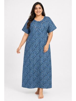 Women’s Cotton Plus-Size Zip Nighty - Slate Grey