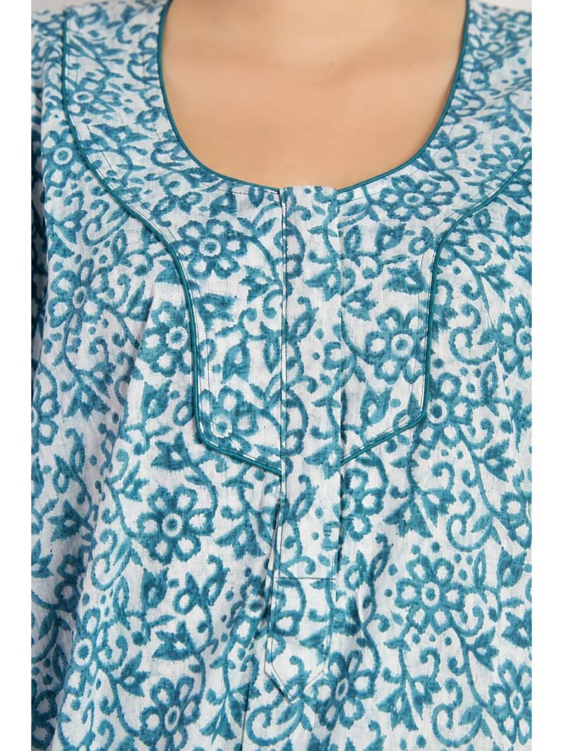 Women’s Cotton Plus-Size Zip Nighty - Turquoise