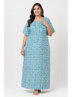 W-NY-564-15-TQ-4XL_front Women’s Cotton Plus-Size Zip Nighty - Turquoise