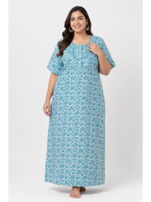 Women’s Cotton Plus-Size Zip Nighty - Turquoise