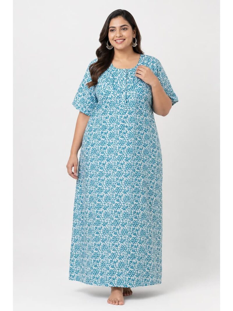 W-NY-564-15-TQ-4XL_front Women’s Cotton Plus-Size Zip Nighty - Turquoise