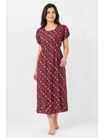 Women's Cotton Printed Frock Nighty – Terracotta