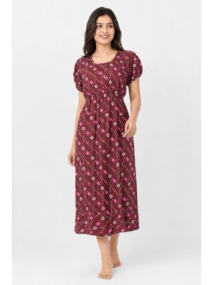 Women's Cotton Printed Frock Nighty – Terracotta