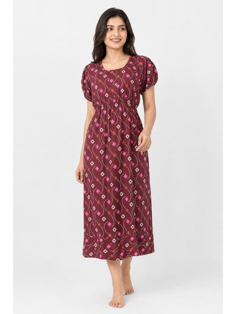 Women's Cotton Printed Frock Nighty – Terracotta