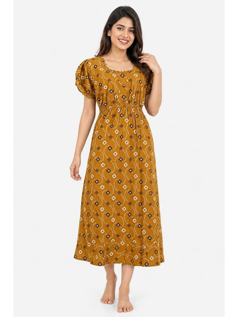 W-NY-565-02-AM-XL_front Women's Cotton Printed Frock Nighty – Amber