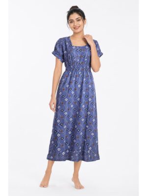 Women's Cotton Printed Frock Nighty – Lavender