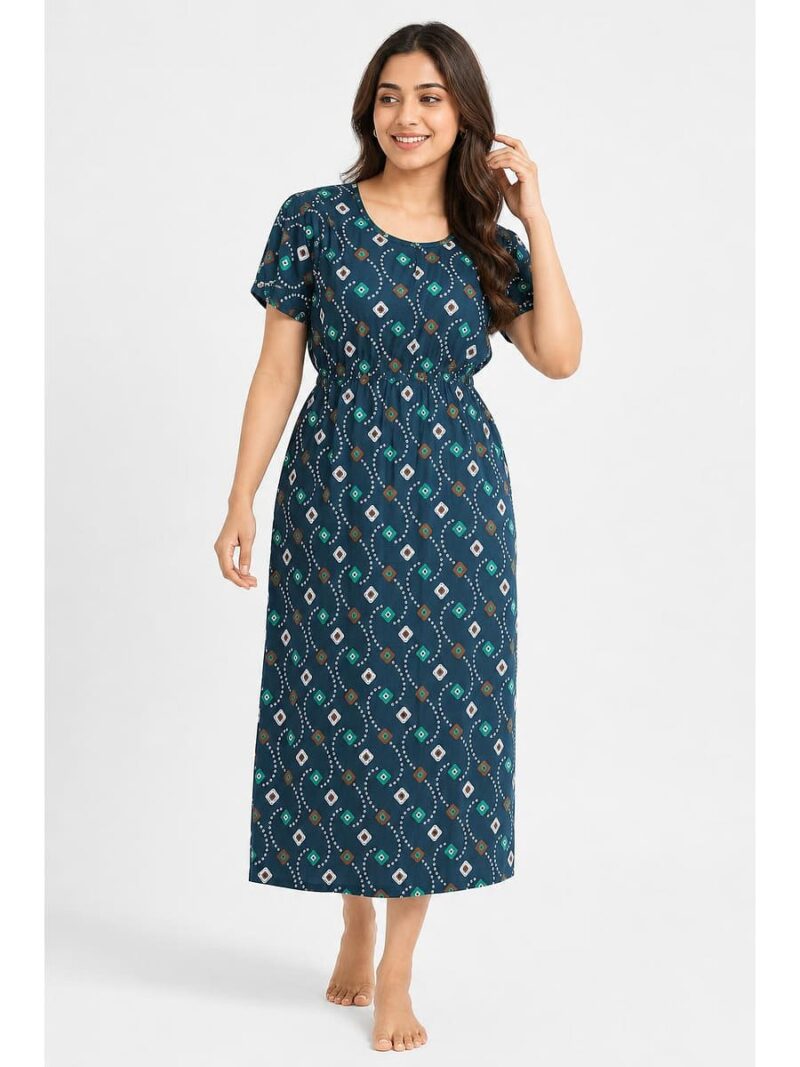 Women's Cotton Printed Frock Nighty – Green