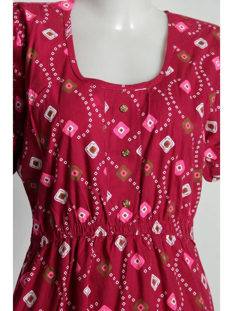 Women's Cotton Printed Frock Nighty – Cerise