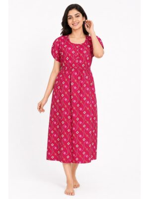 Women's Cotton Printed Frock Nighty – Cerise