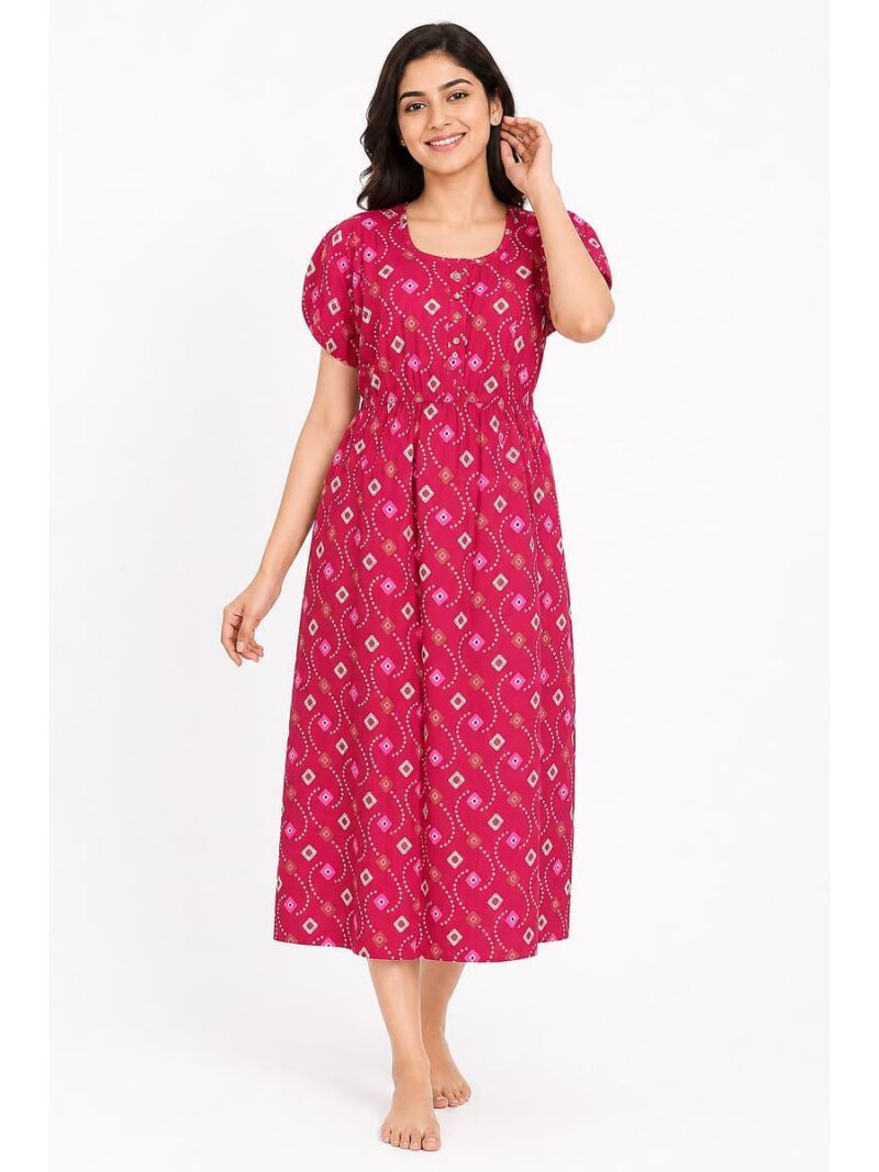 Women's Cotton Printed Frock Nighty – Cerise