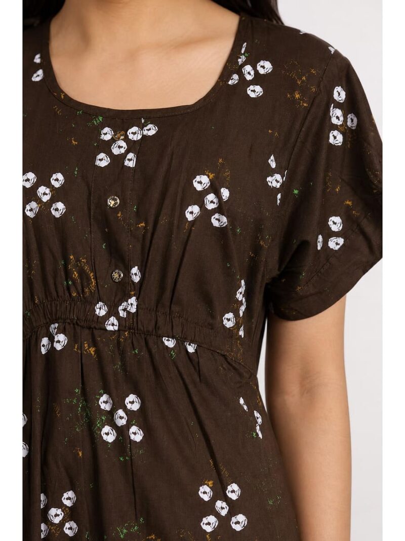 Women's Cotton Printed Frock Nighty – Coffee