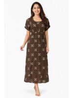 W-NY-565-06-CF-XL_front Women's Cotton Printed Frock Nighty – Coffee