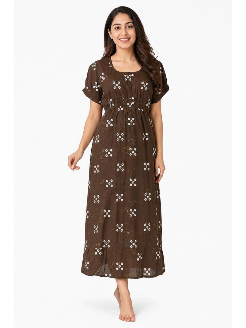 W-NY-565-06-CF-XL_front Women's Cotton Printed Frock Nighty – Coffee