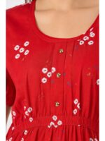 Women's Cotton Printed Frock Nighty – Red
