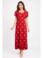 Women's Cotton Printed Frock Nighty – Red