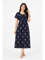 Women's Cotton Printed Frock Nighty – Navy Blue