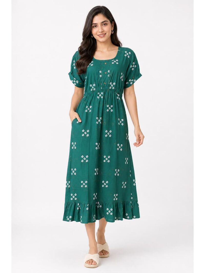 Women's Cotton Printed Frock Nighty – Forest Green