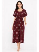 W-NY-565-10-MR-XL_front Women's Cotton Printed Frock Nighty – Maroon