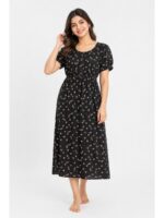 W-NY-565-11-CF-XL_front Women's Cotton Printed Frock Nighty – Coffee