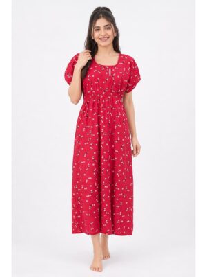 Women's Cotton Printed Frock Nighty – Raspberry