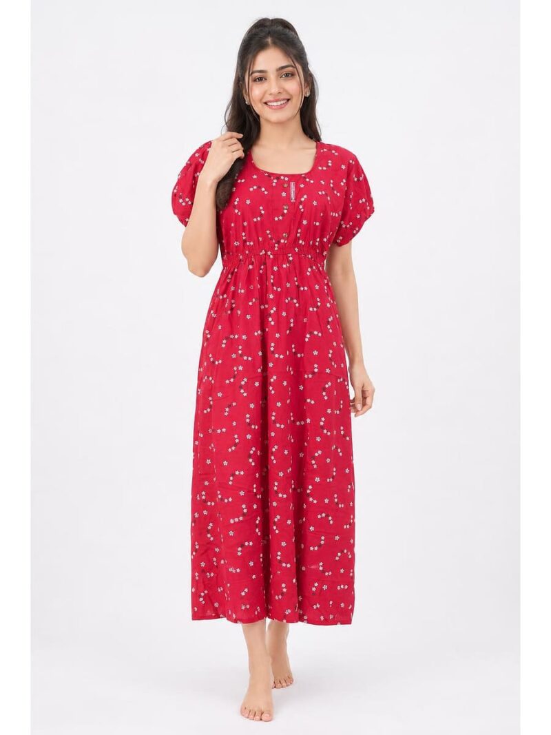 Women's Cotton Printed Frock Nighty – Raspberry