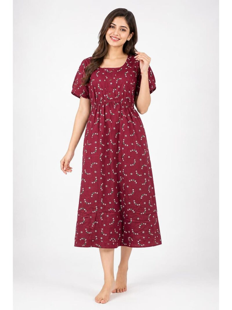 W-NY-565-13-TC-XL_front Women's Cotton Printed Frock Nighty – Terracotta
