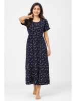 W-NY-565-15-NB-XL_front Women's Cotton Printed Frock Nighty - Navy Blue