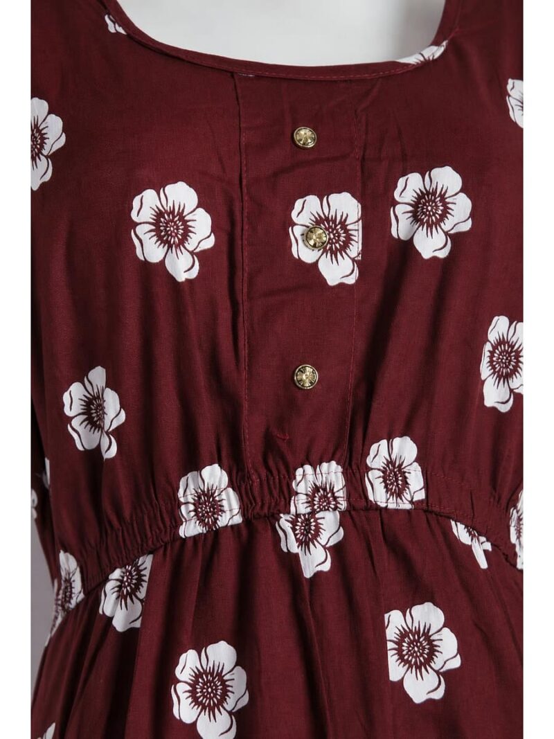 Women's Cotton Printed Frock Nighty - Maroon