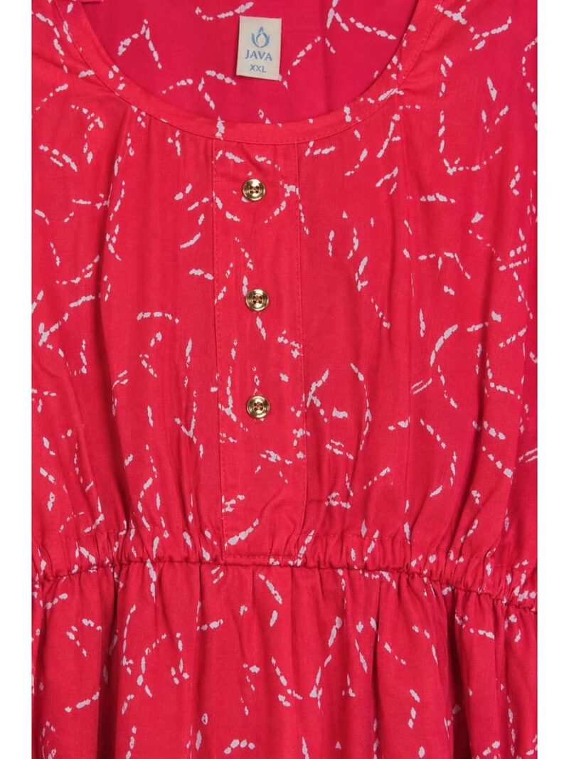 Women's Cotton Printed Frock Nighty - Raspberry