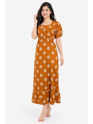 Women's Cotton Printed Frock Nighty - Amber