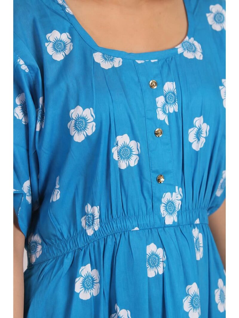 Women's Cotton Printed Frock Nighty - Blue