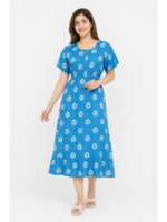 Women's Cotton Printed Frock Nighty - Blue