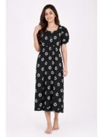 W-NY-566-05-BK-XXL_front Women's Cotton Printed Frock Nighty - Black