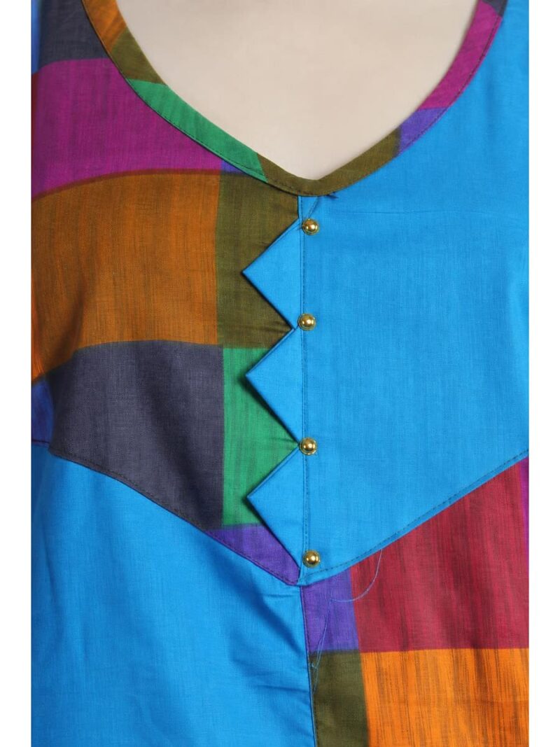Women's Cotton Checked Frock Nighty – Blue Multicolor