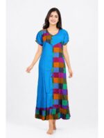 W-NY-567-01-BL-XXL_front Women's Cotton Checked Frock Nighty – Blue Multicolor