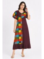 W-NY-567-04-MT-XXL_front Women's Cotton Checked Frock Nighty – Multicolor