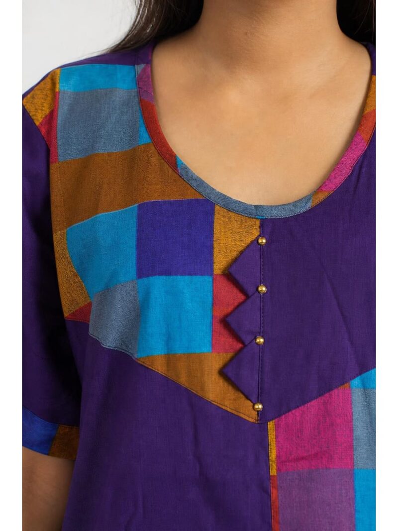 Women's Cotton Checked Frock Nighty – Multicolor