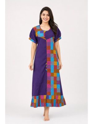 Women's Cotton Checked Frock Nighty – Multicolor