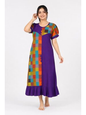 Women's Cotton Checked Frock Nighty – Multicolor