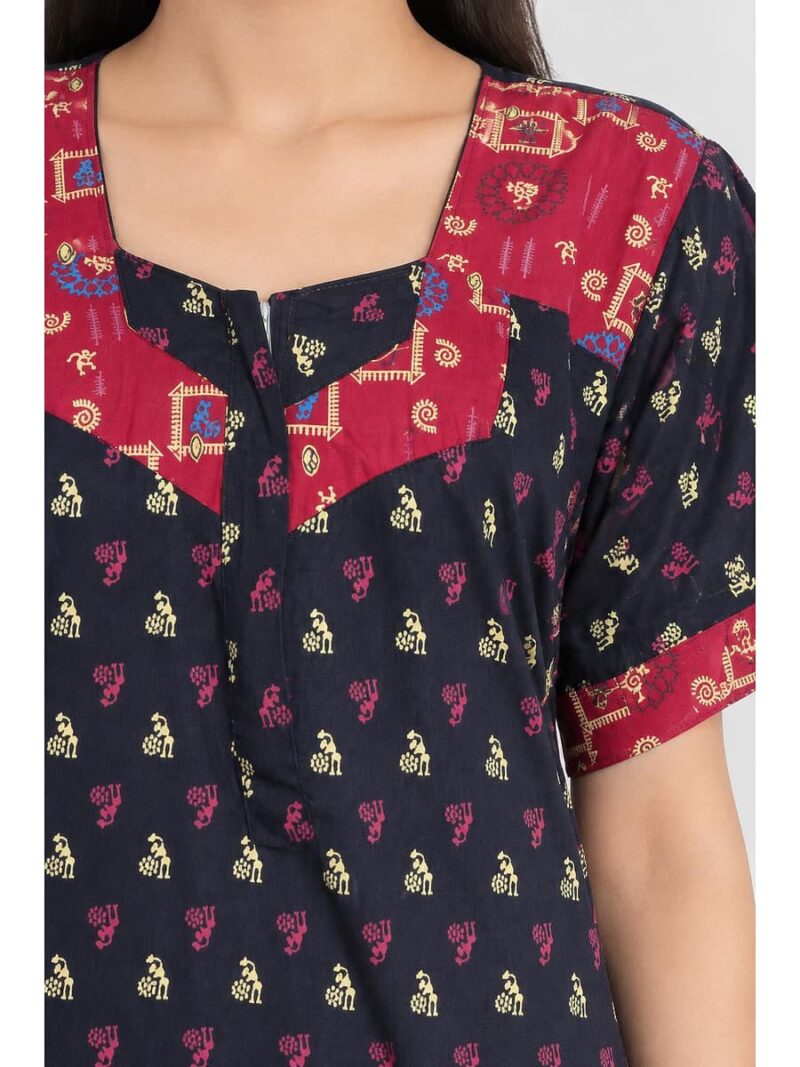 Women's Cotton Full-Length Frock Nighty - Navy Blue