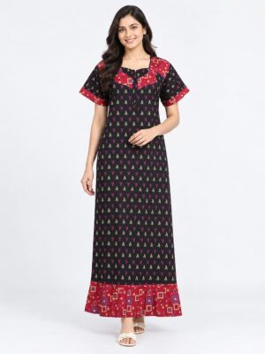 Women's Cotton Full-Length Frock Nighty - Navy Blue