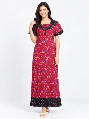 Women's Cotton Full-Length Frock Nighty - Cerise