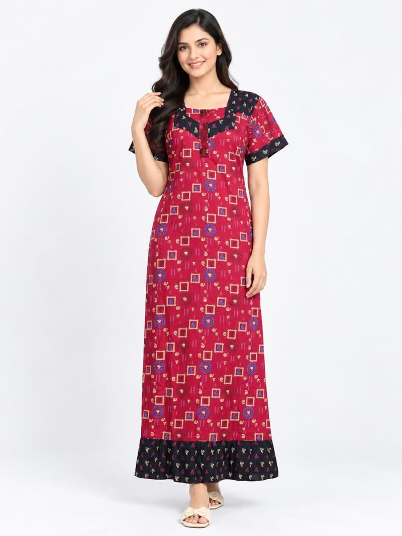 W-NY-568-02-CRS-XXL_f Women's Cotton Full-Length Frock Nighty - Cerise
