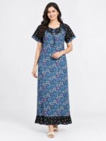 W-NY-568-04-GY-XXL_f Women's Cotton Full-Length Frock Nighty - Grey