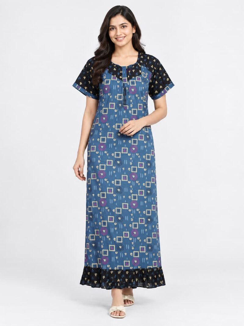 W-NY-568-04-GY-XXL_f Women's Cotton Full-Length Frock Nighty - Grey