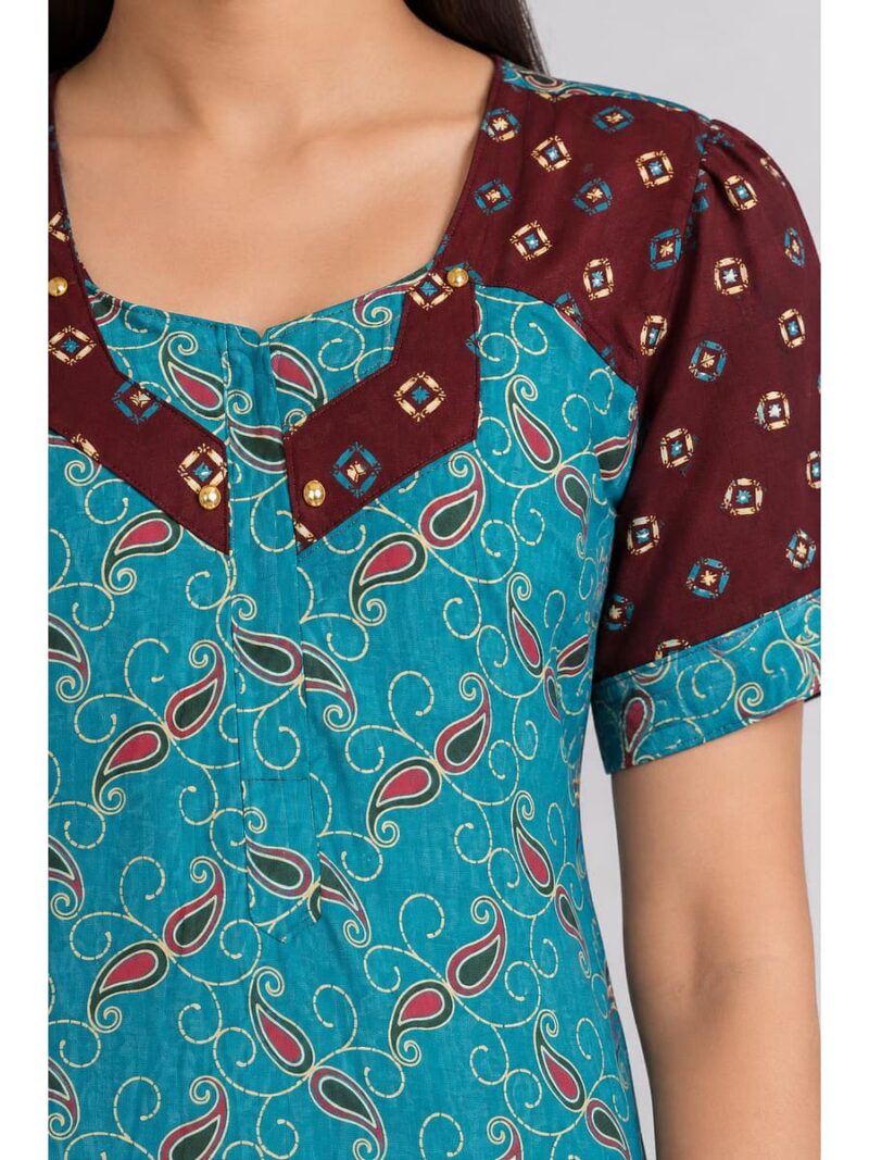 Women's Cotton Full-Length Frock Nighty - Blue
